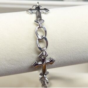 New Cross Chain Bracelet up to 9.5" Silver Tone Religious Punk‎ Grunge Gothic